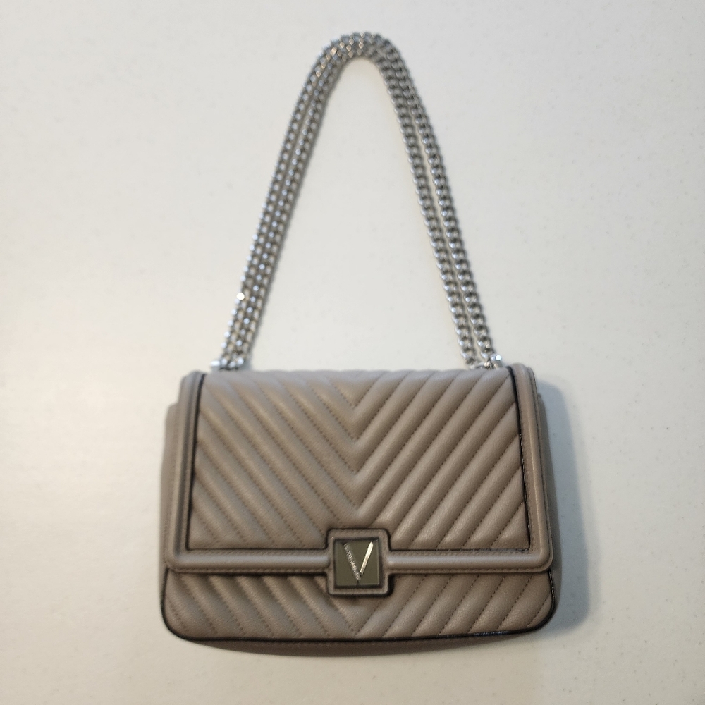 Victoria's Secret Gray Quilted Shoulder Bag with Silver Chain